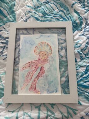 Hand-Painted Jellyfish Watercolor Art Print - Pink and Blue